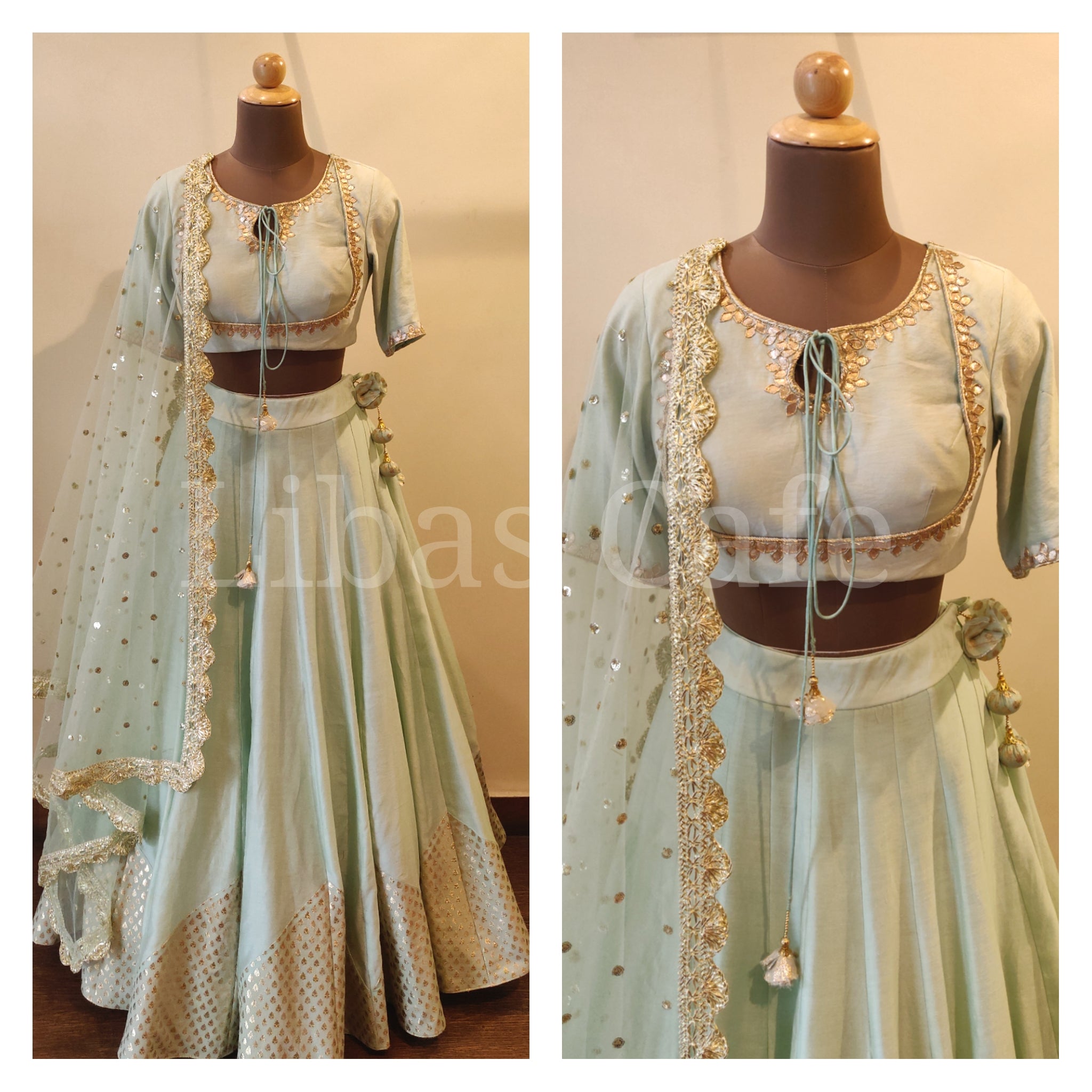 Pastel Green Chanderi Lehenga With Gotta Patti Embroidery